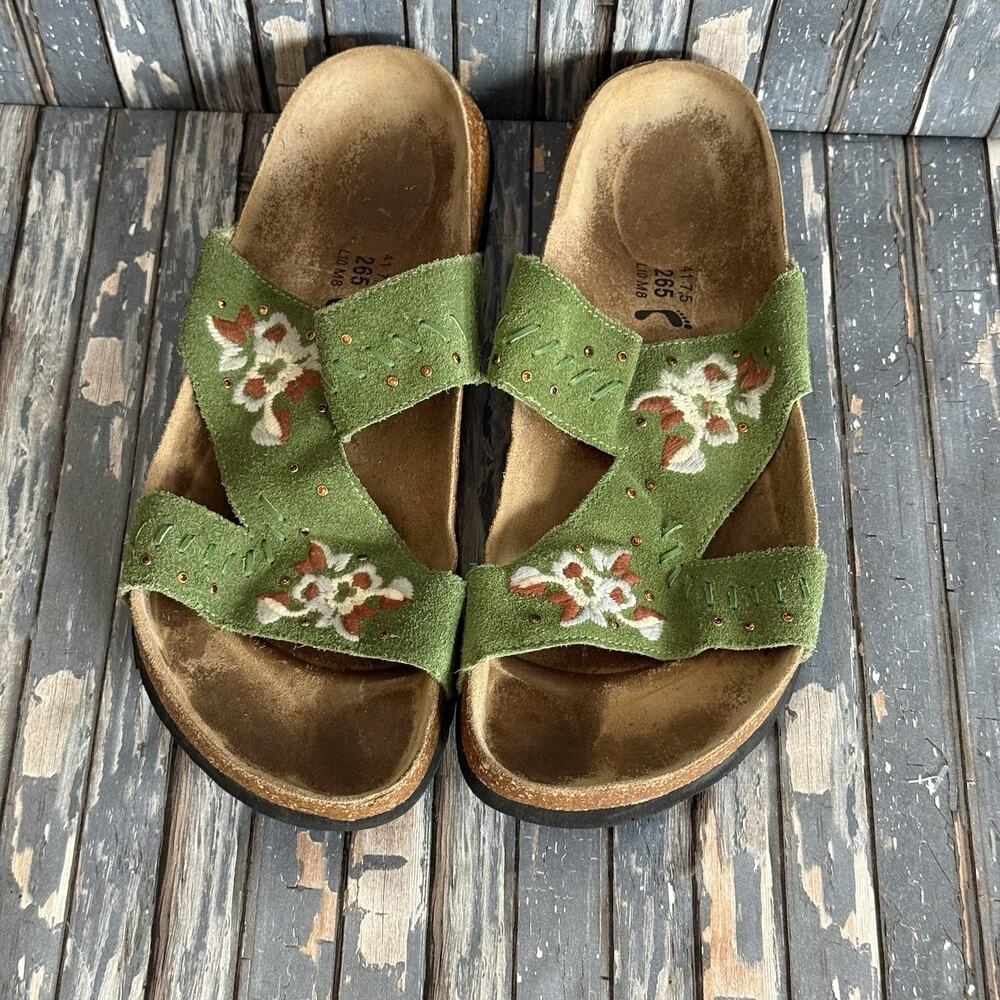Betula Birkenstock Zara Sandals Green Suede Floral Women's Size EU 41 US 10